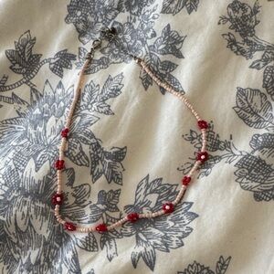 Y2K Red and Pink Floral Beaded Necklace/Choker